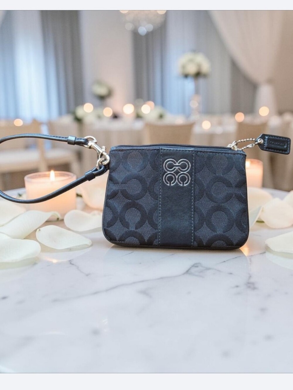 Coach 43784 Black OP Signature Jacquard  Wristlet